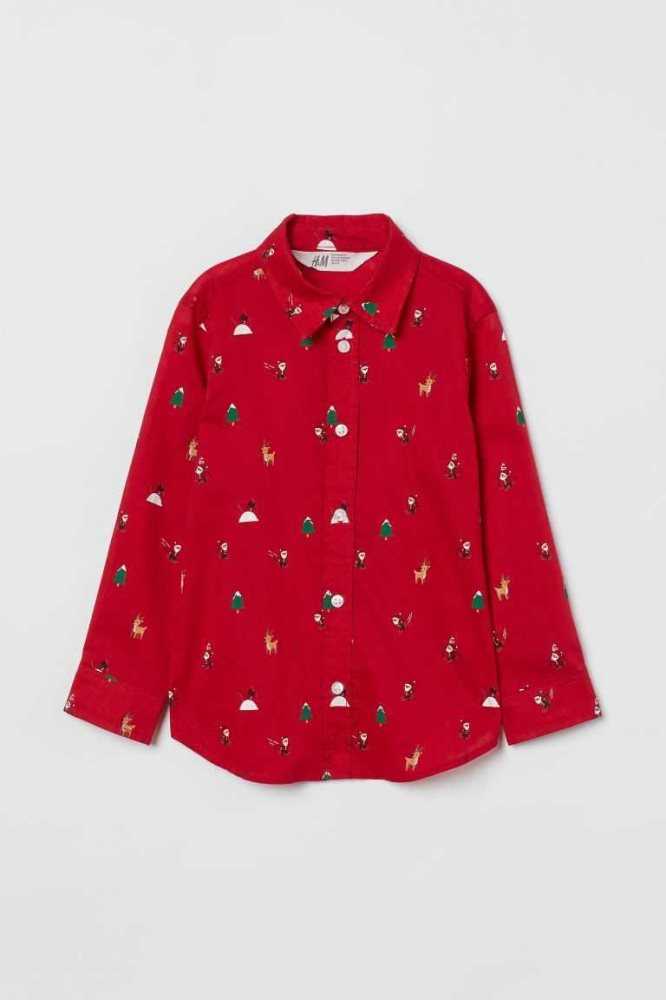 H&M Patterned Baumwoll Hemd Kinder Mintfarben Grün | 4518-XRWFD