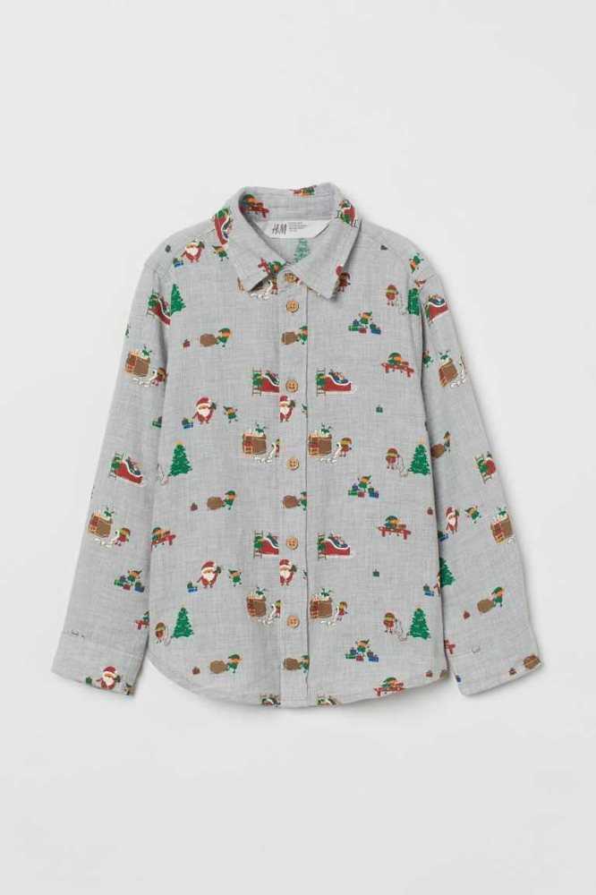 H&M Patterned Baumwoll Hemd Kinder Mintfarben Grün | 4518-XRWFD