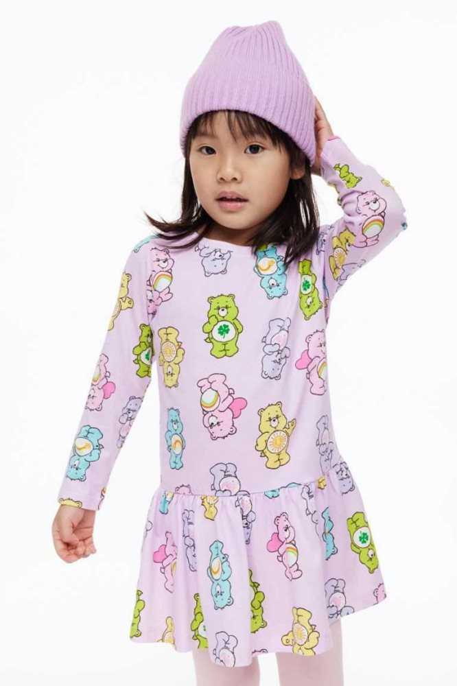 H&M Patterned Baumwoll Kurzes Kleid Kinder Helllila | 0491-IVOPJ