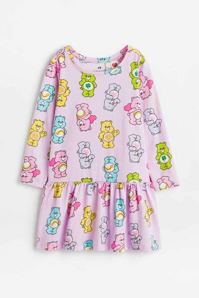 H&M Patterned Baumwoll Kurzes Kleid Kinder Helllila | 0491-IVOPJ