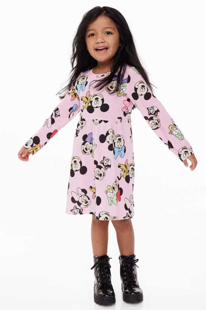 H&M Patterned Baumwoll Kurzes Kleid Kinder Hellrosa | 4267-JMFSE