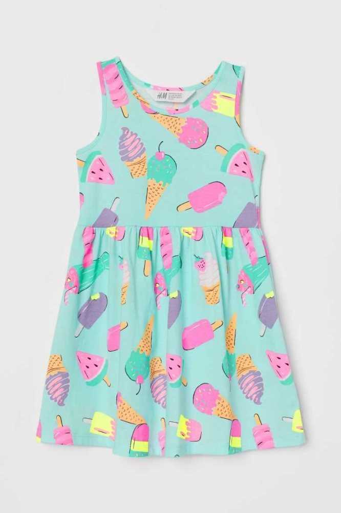 H&M Patterned Jersey Kurzes Kleid Kinder Gelb | 0397-KBQPI