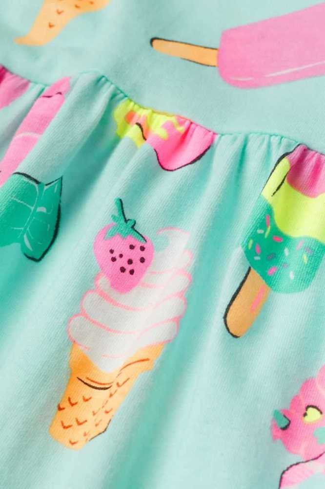 H&M Patterned Jersey Kurzes Kleid Kinder Hellgrün | 4167-CXBKO