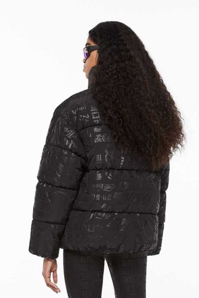 H&M Patterned Puffer Jacke Damen Schwarz | 2184-CWVUR