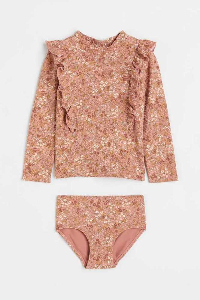 H&M Patterned Ruffled Badeanzüge Kinder Weiß | 7315-UDJIG