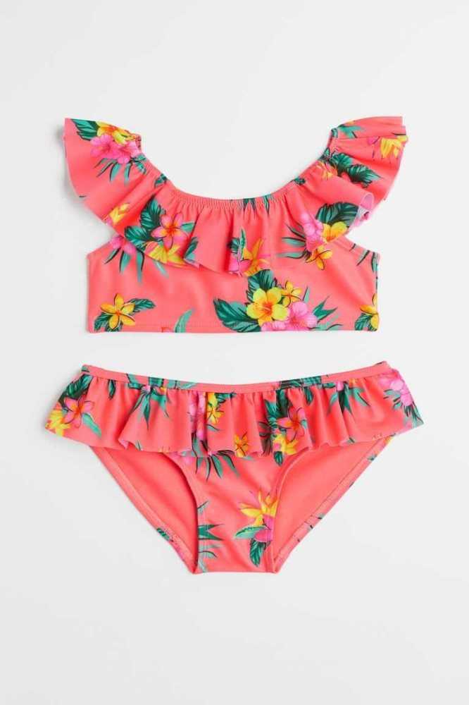 H&M Patterned Ruffled Bikinihosen Kinder Rosa | 2371-NLZTG