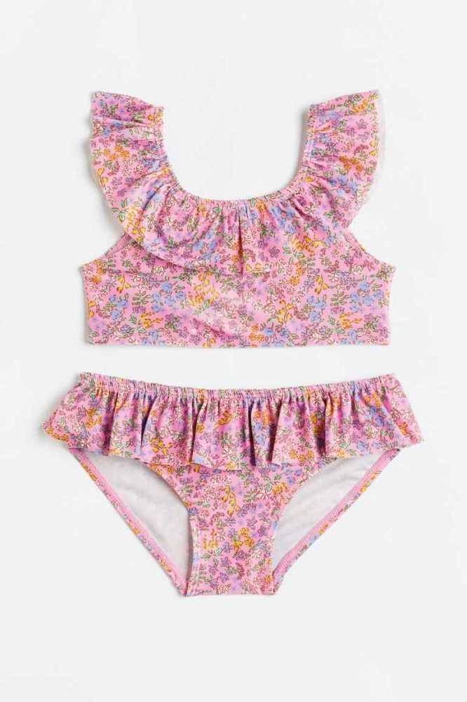 H&M Patterned Ruffled Bikinihosen Kinder Rosa | 2371-NLZTG