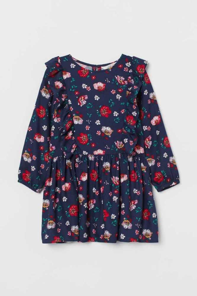 H&M Patterned Ruffled Kurzes Kleid Kinder Lila | 5083-GBHZW