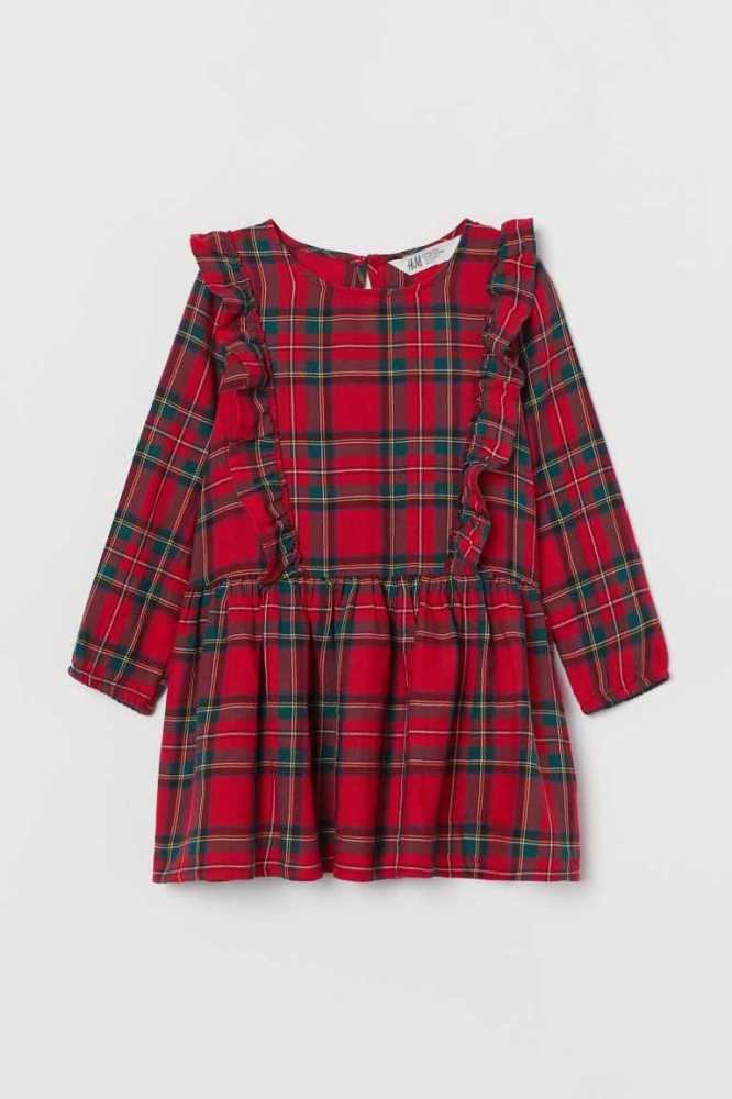 H&M Patterned Ruffled Kurzes Kleid Kinder Rot | 5461-BAFEN