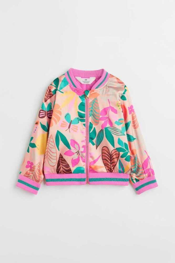 H&M Patterned Satin Bomber Jacket Oberbekleidung Kinder Rosa | 4079-OLKQU