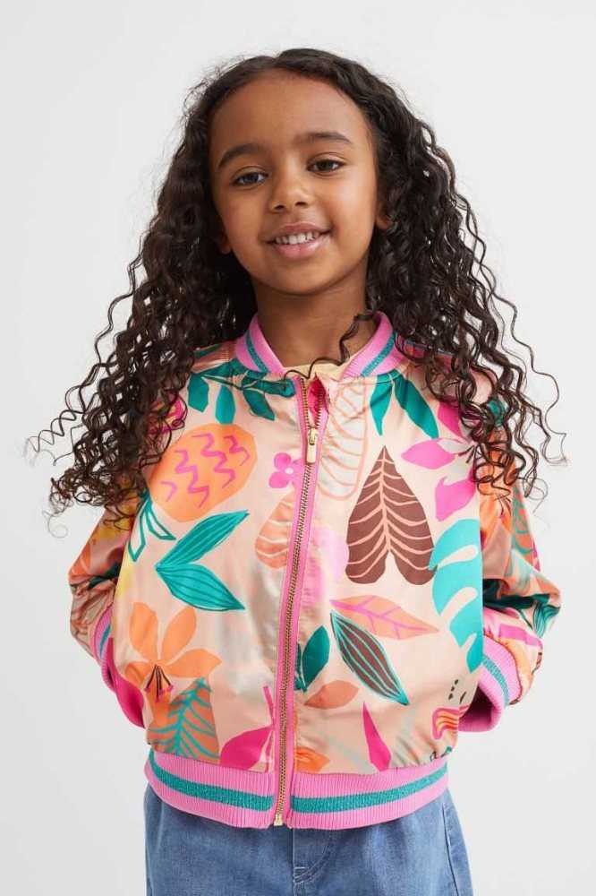 H&M Patterned Satin Bomber Jacket Oberbekleidung Kinder Rosa | 4079-OLKQU