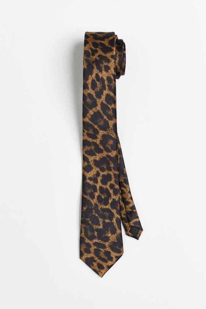 H&M Patterned Satin Tie Blazer Herren Braun Leopard | 0432-TNYWI