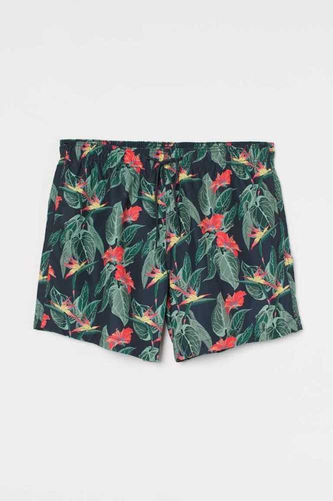 H&M Patterned Shorts Bademode Herren Dunkelblau | 3046-UMWXT