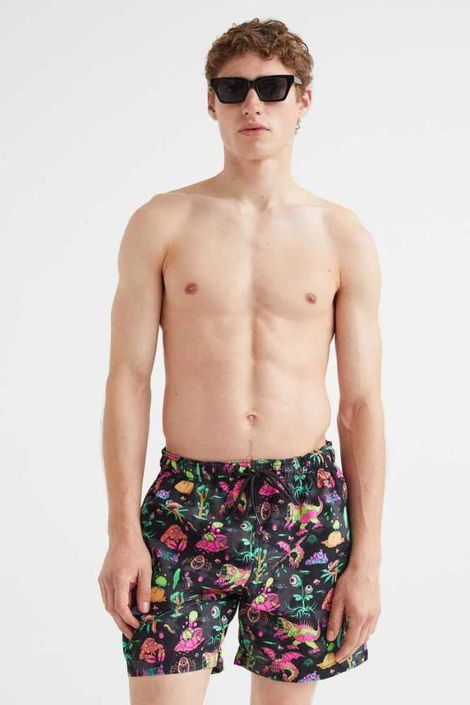 H&M Patterned Shorts Bademode Herren Schwarz | 5241-NEIYM