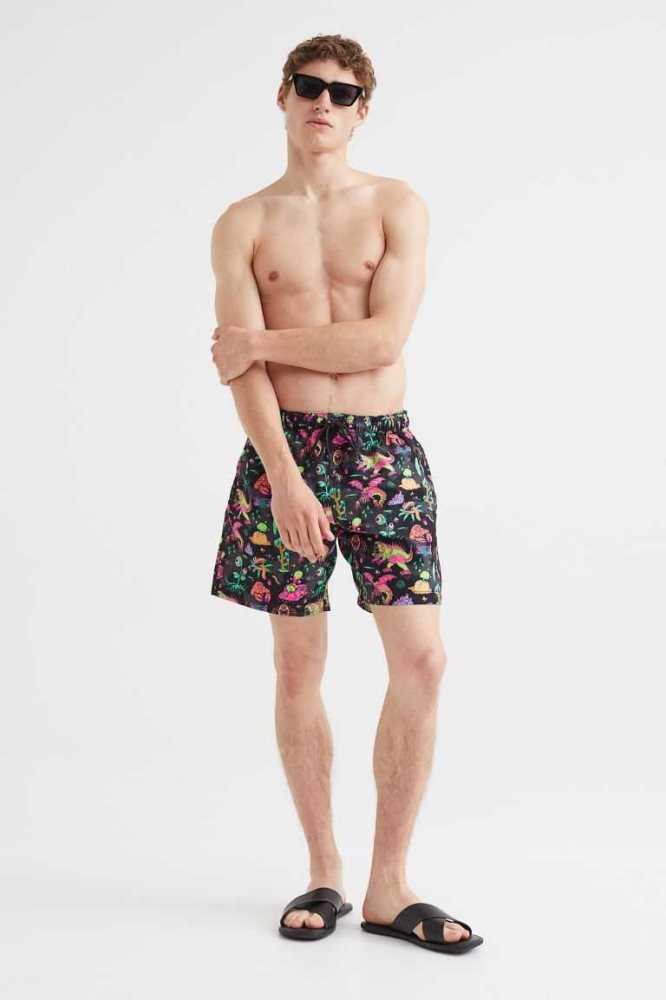 H&M Patterned Shorts Bademode Herren Schwarz | 5241-NEIYM