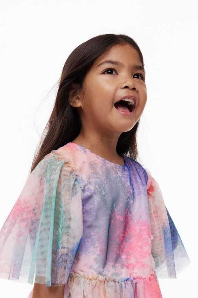 H&M Patterned Tulle Kurzes Kleid Kinder Hellrosa | 1407-TVXEW