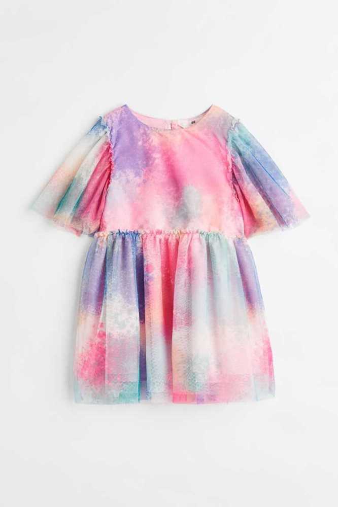 H&M Patterned Tulle Kurzes Kleid Kinder Hellrosa | 1407-TVXEW