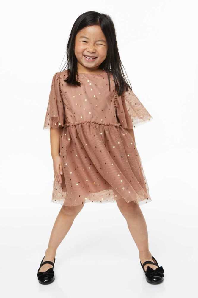 H&M Patterned Tulle Kurzes Kleid Kinder Hellrosa | 1407-TVXEW