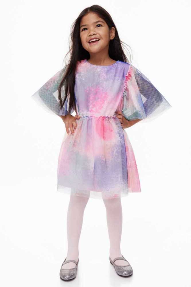 H&M Patterned Tulle Kurzes Kleid Kinder Hellrosa | 1407-TVXEW