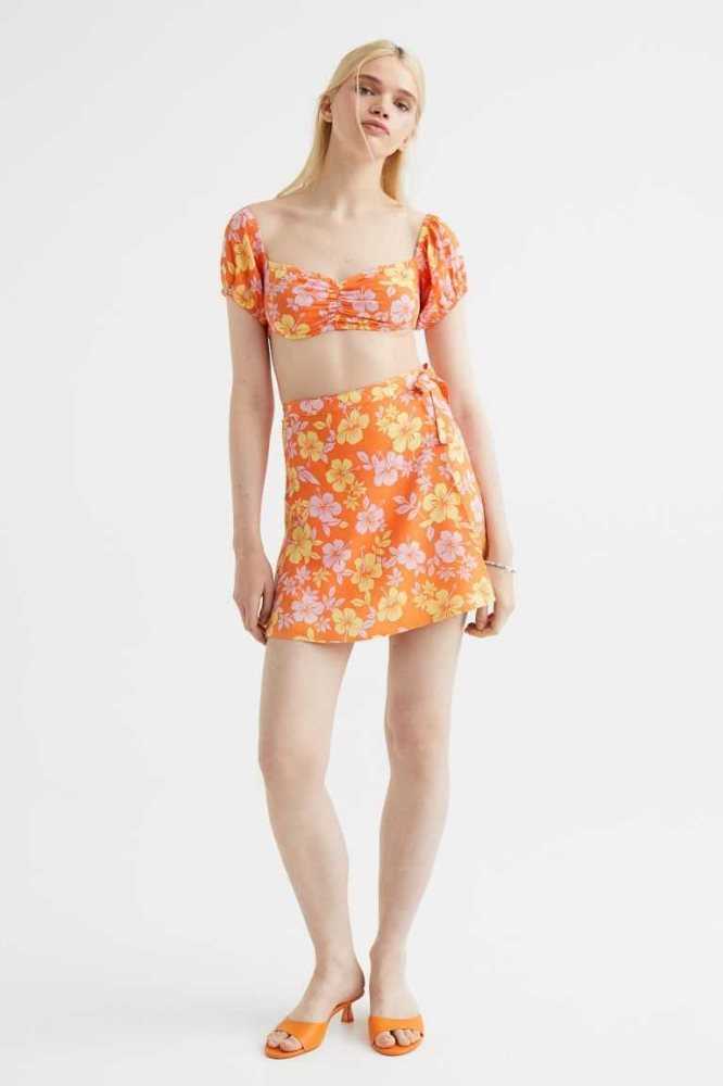 H&M Patterned Wrap-front Röcke Damen Orange | 5492-WJFBA