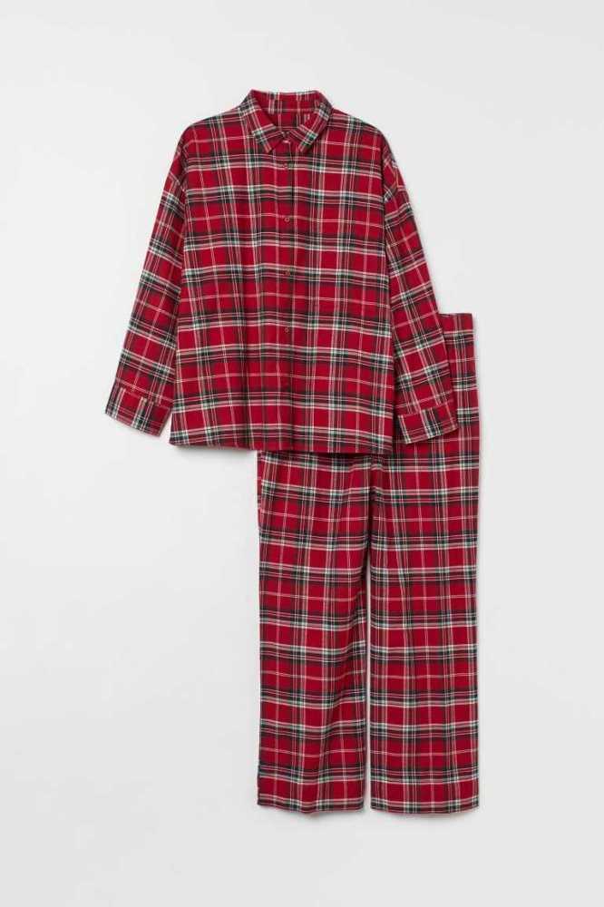 H&M Plaid Pajamas Nachtwäsche Damen Rot | 1870-FOQMR