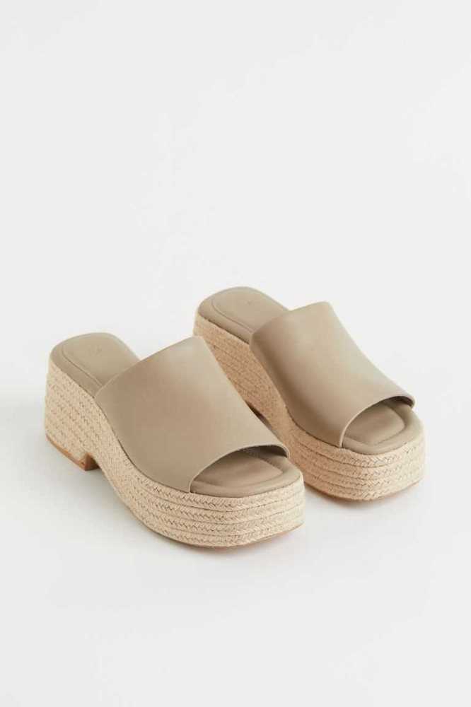 H&M Plattform Espadrilles Mules Espadrilles Damen Grau Braun | 2736-WSQRK