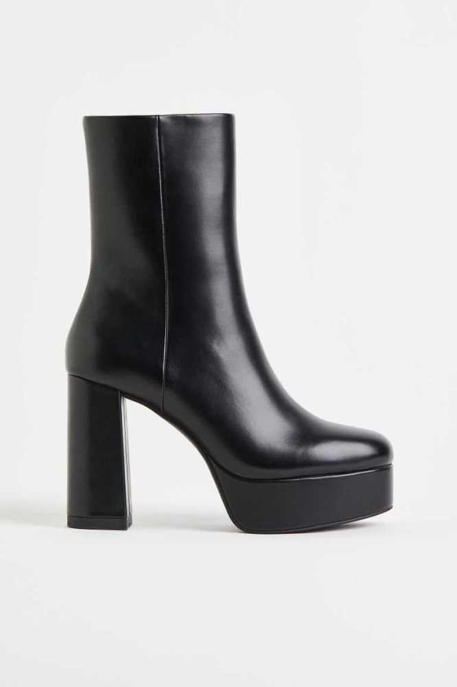 H&M Plattform Stiefel Damen Schwarz | 4503-ERXZD