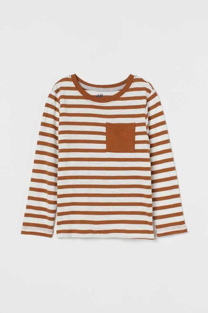 H&M Pocket-detail Shirt Jersey Kinder Braun | 3681-BLHTR