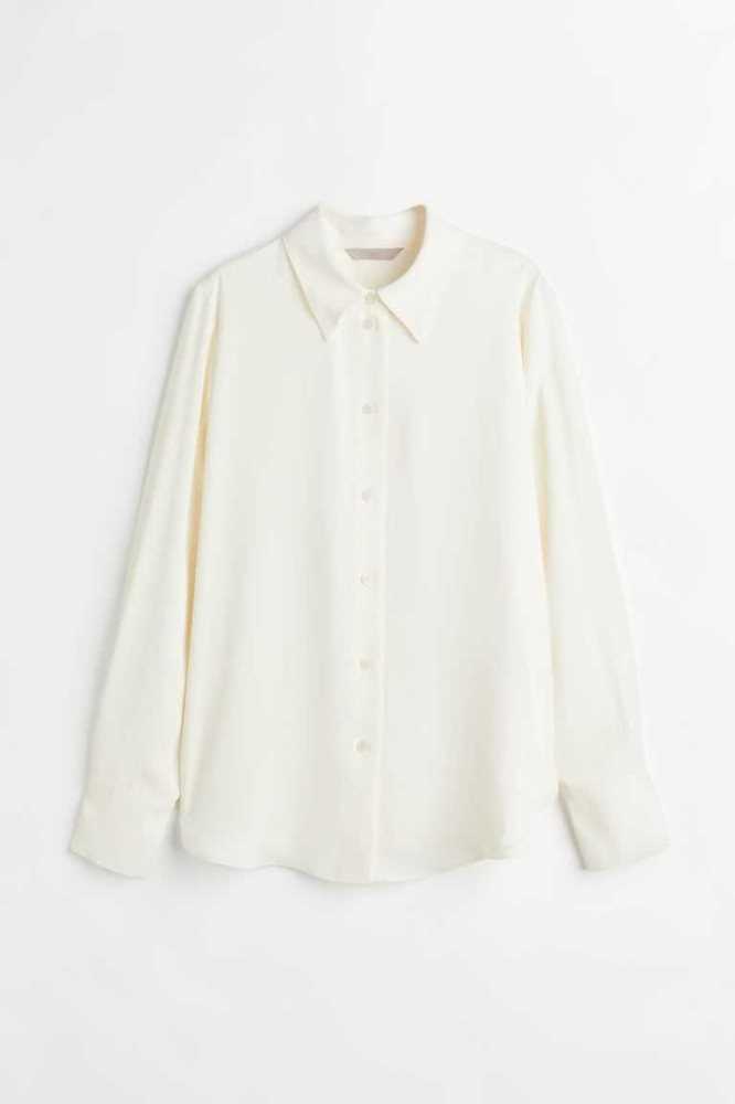 H&M Pointed-collar Shirt Bluse Damen Weiß | 4637-PQLEN