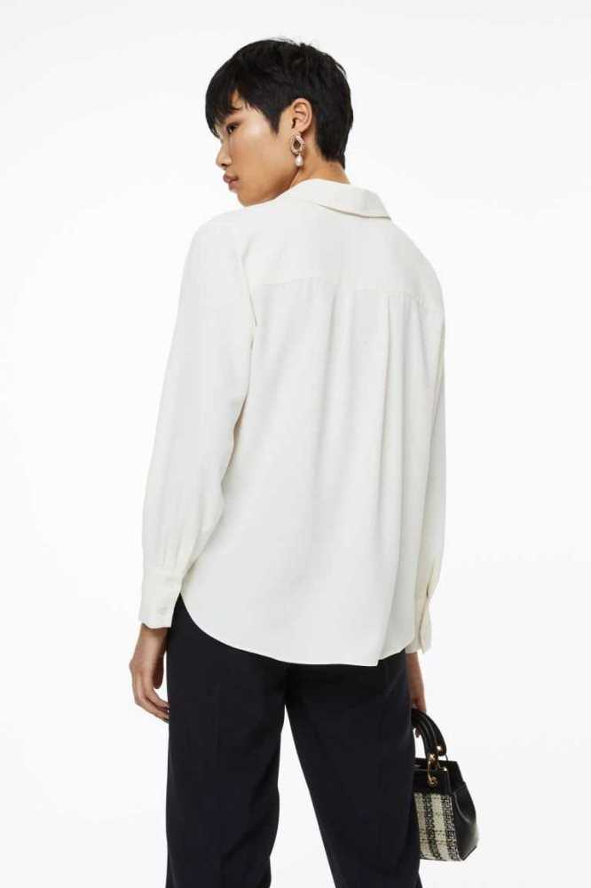 H&M Pointed-collar Shirt Bluse Damen Weiß | 5728-EKUNA