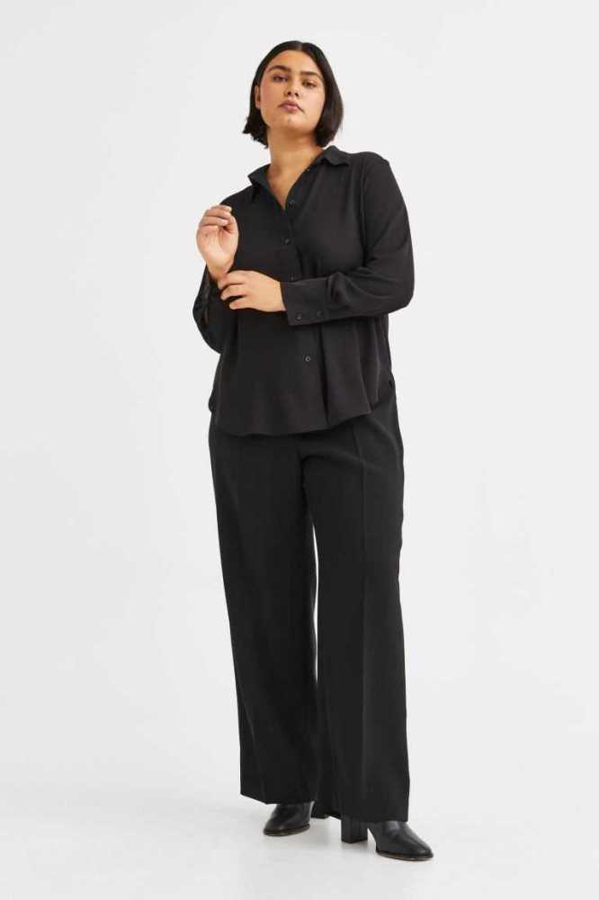 H&M Pointed-collar Shirt Übergröße Damen Schwarz | 4285-RBEFN