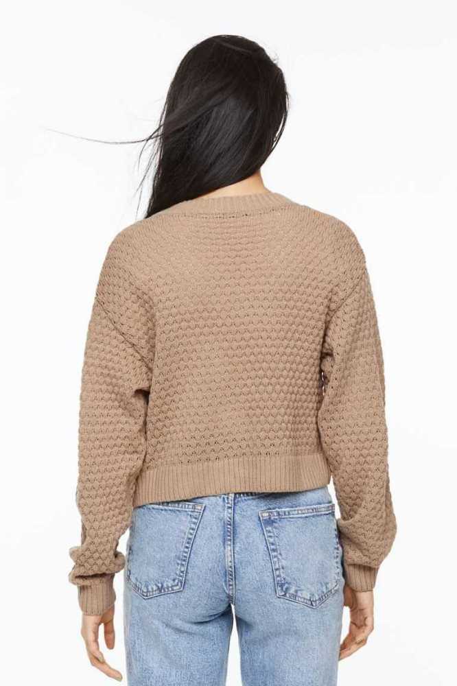 H&M Pointelle-knit Cardigan Pullover Damen Beige | 9736-QZXNI