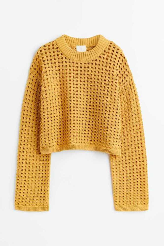 H&M Pointelle-knit Pullover Damen Gelb | 3490-XKGFC