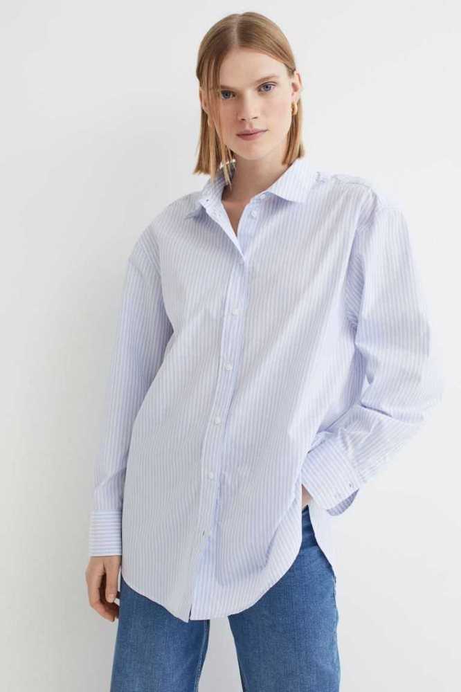 H&M Poplin Shirt Bluse Damen Weiß | 5087-RLPJE