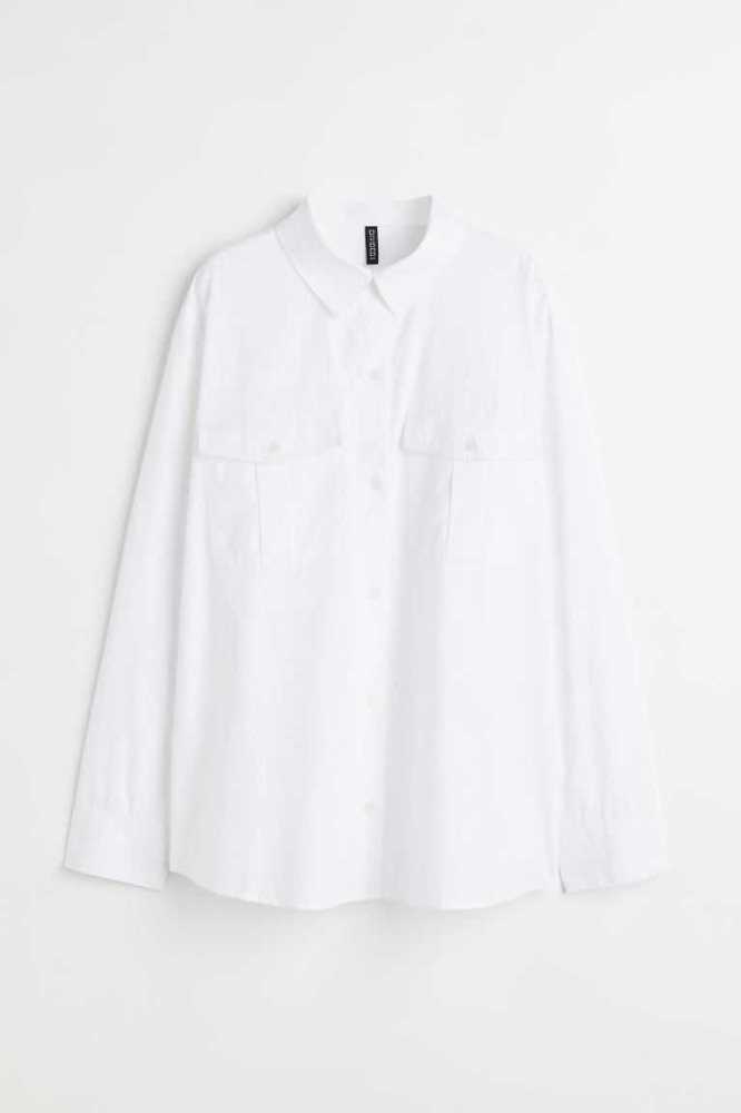 H&M Poplin Shirt Bluse Damen Weiß | 5934-GESNY