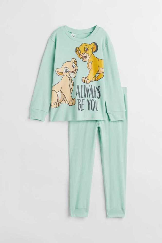 H&M Printed Baumwoll Pajamas Jersey Kinder Blau | 1390-WNRDV