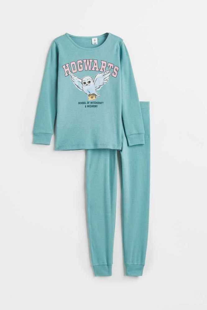 H&M Printed Baumwoll Pajamas Jersey Kinder Hellrosa | 3059-BPGOY