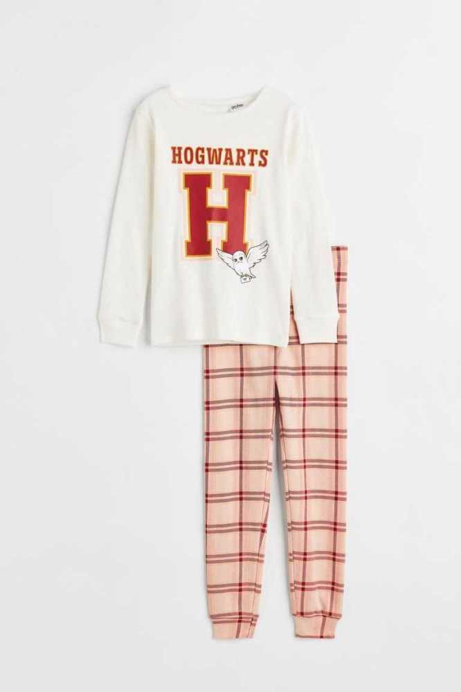 H&M Printed Baumwoll Pajamas Jersey Kinder Beige Weiß | 6731-ZXSAF