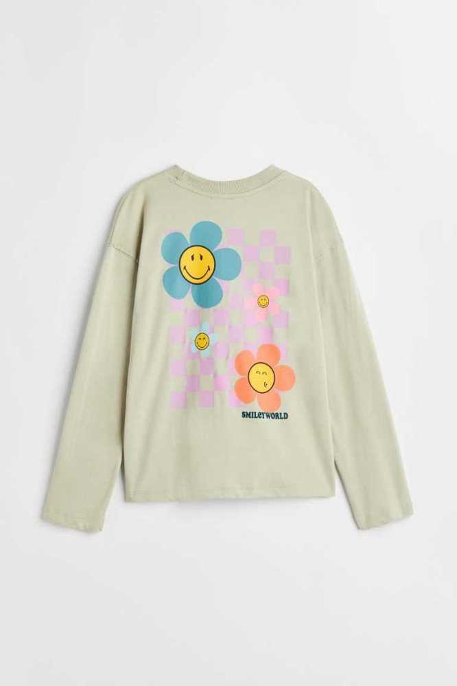 H&M Printed Baumwoll Top Jersey Kinder Weiß | 0318-FPSYC