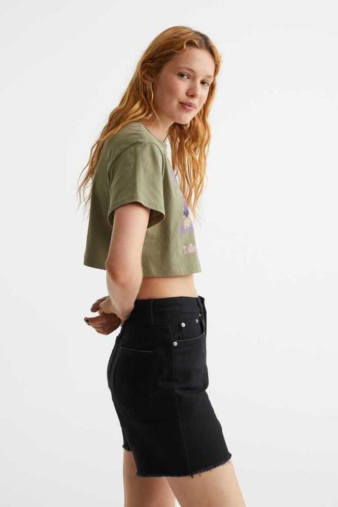 H&M Printed Crop Oberteile Damen Weiß | 0493-ANSRL