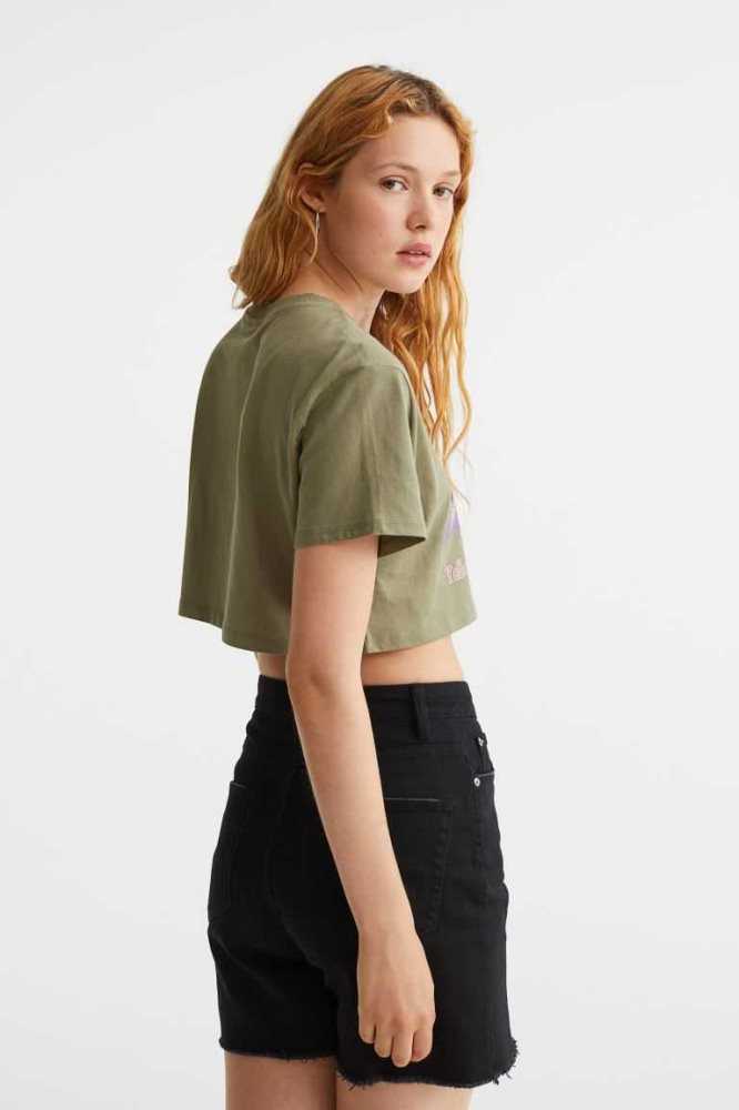 H&M Printed Crop Oberteile Damen Weiß | 0493-ANSRL