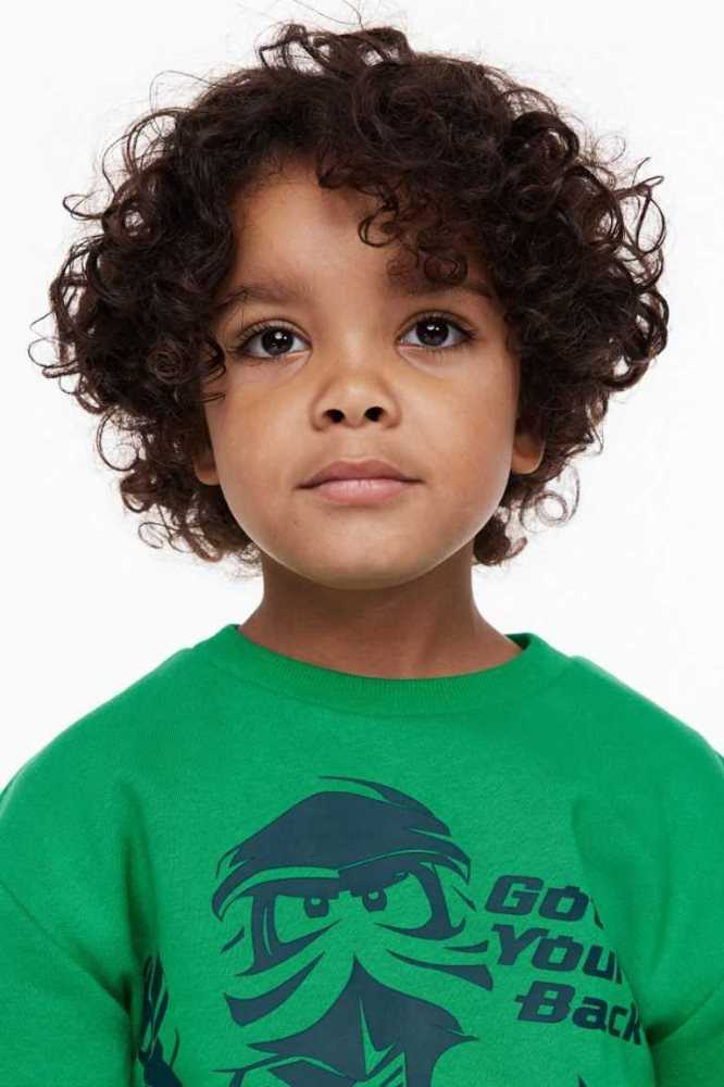 H&M Printed Hemd Kinder Grün | 2083-OLQBN