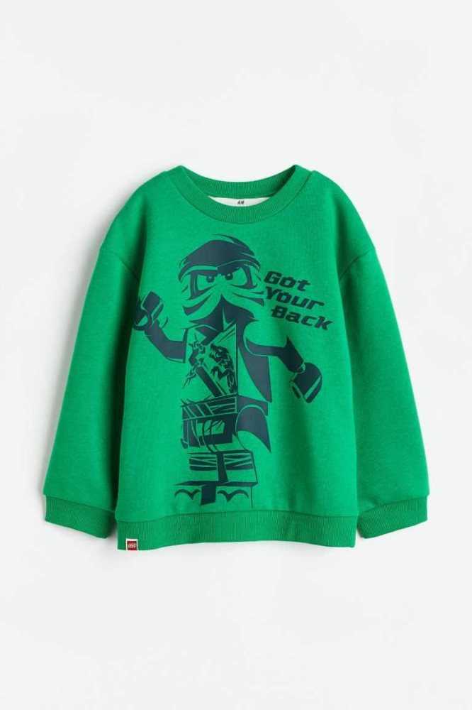 H&M Printed Hemd Kinder Grün | 2083-OLQBN