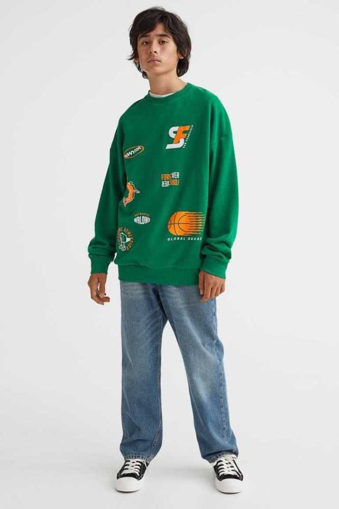 H&M Printed Hemd Kinder Grün | 2418-DPZIQ