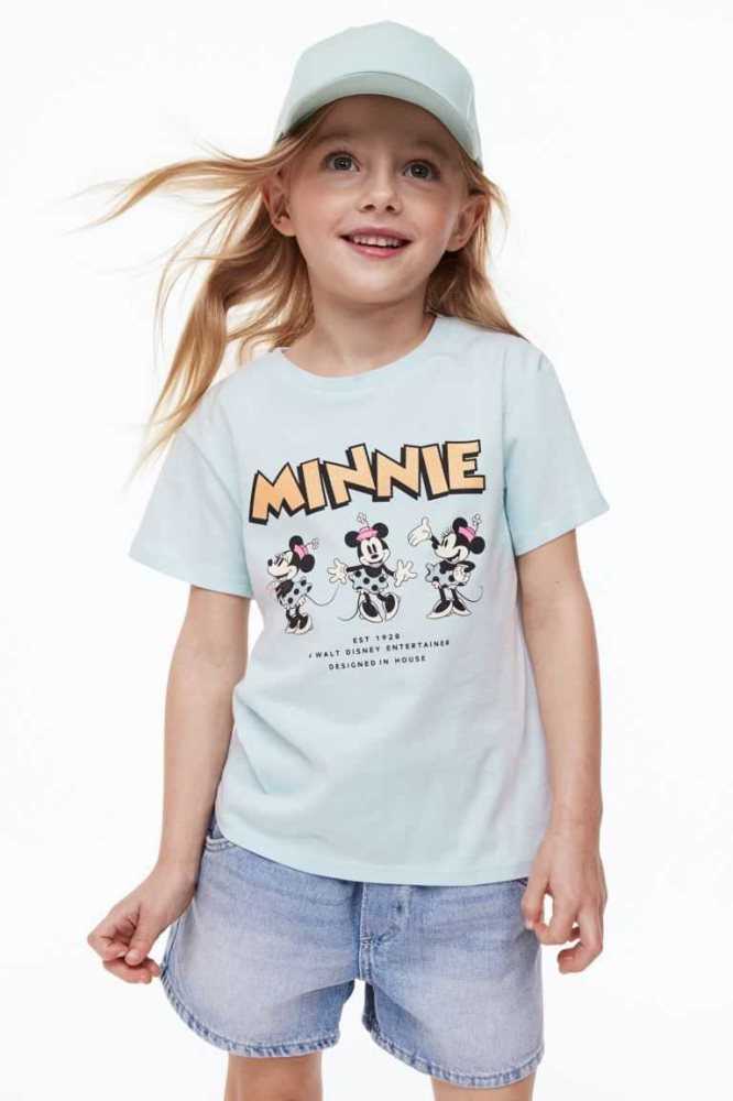 H&M Printed Hemd Kinder Helltürkis | 6153-LKWTA