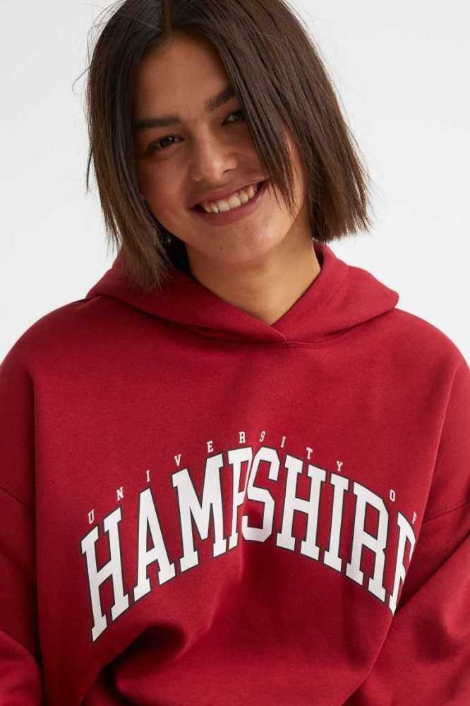 H&M Printed Hoodie Damen Rot | 7860-KGZNY