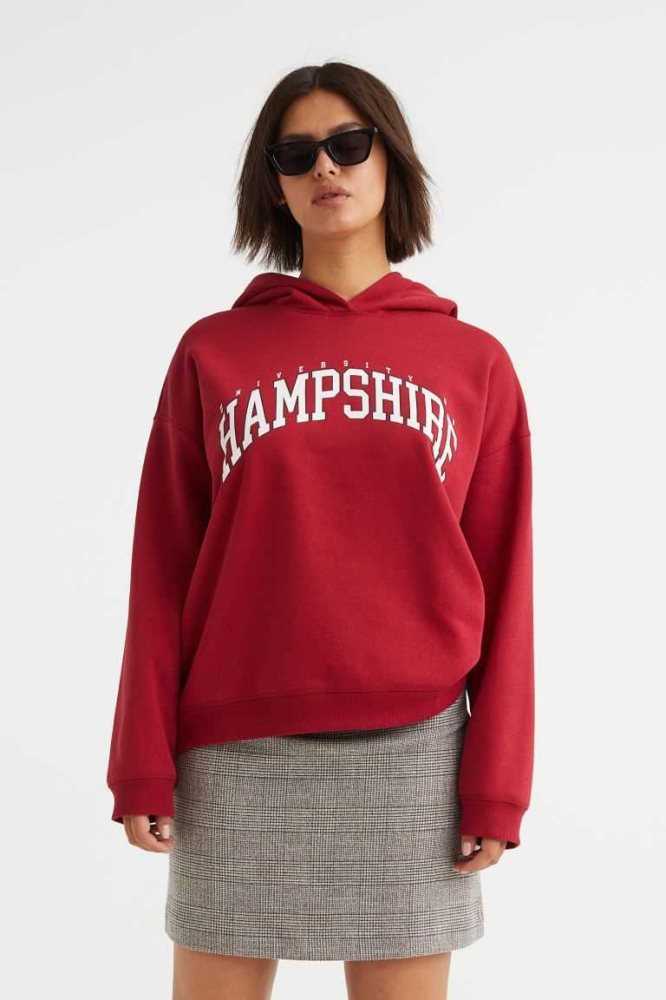 H&M Printed Hoodie Damen Rot | 7860-KGZNY