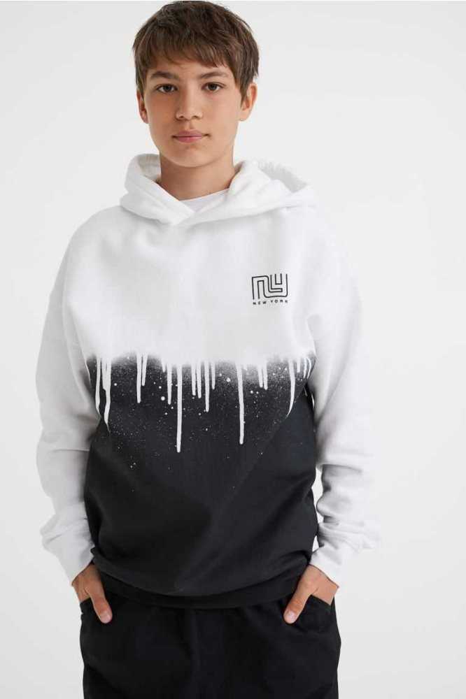 H&M Printed Hoodie Kinder Dunkelgrün | 1094-BWOLH