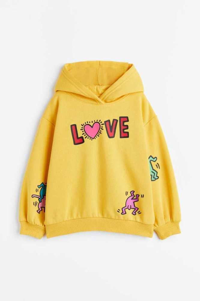 H&M Printed Hoodie Kinder Gelb | 3527-RPODC