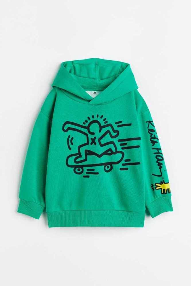 H&M Printed Hoodie Kinder Grün | 9360-SQKJF